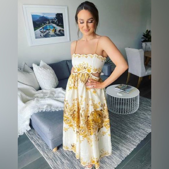 ZIMMERMANN ALIANE SCALLOP MIDI DRESS AMBER FLORAL SIZE 2 US 6-8 - Picture 9 of 16